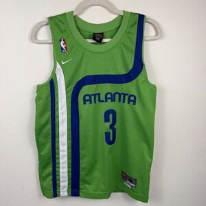 Nike Atlanta Hawks Shareef Abdur-Rahim 3 Jersey Kids Medium Lime Green NBA Mesh
